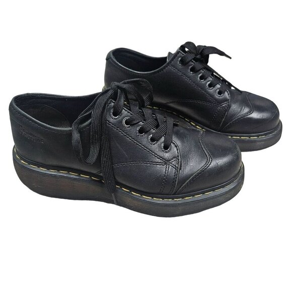 Dr. Martens 10960 Black Leather Oxford Platform Cap Toe Shoes Womens‎ Size 10 - Picture 1 of 14